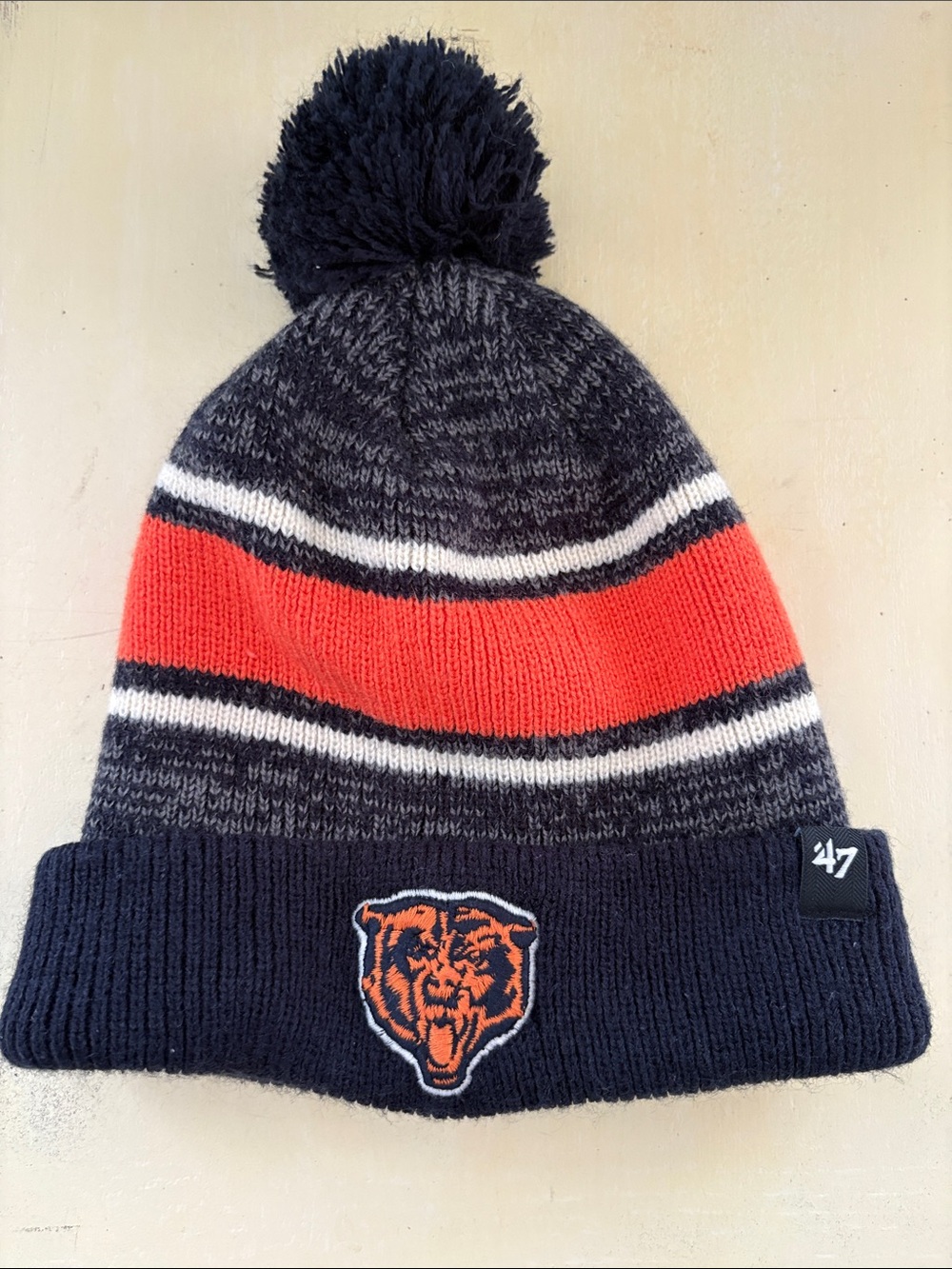 Chicago Bears NFL football team Patch Orange Navy Adult Beanie 47 Brand UNISEX